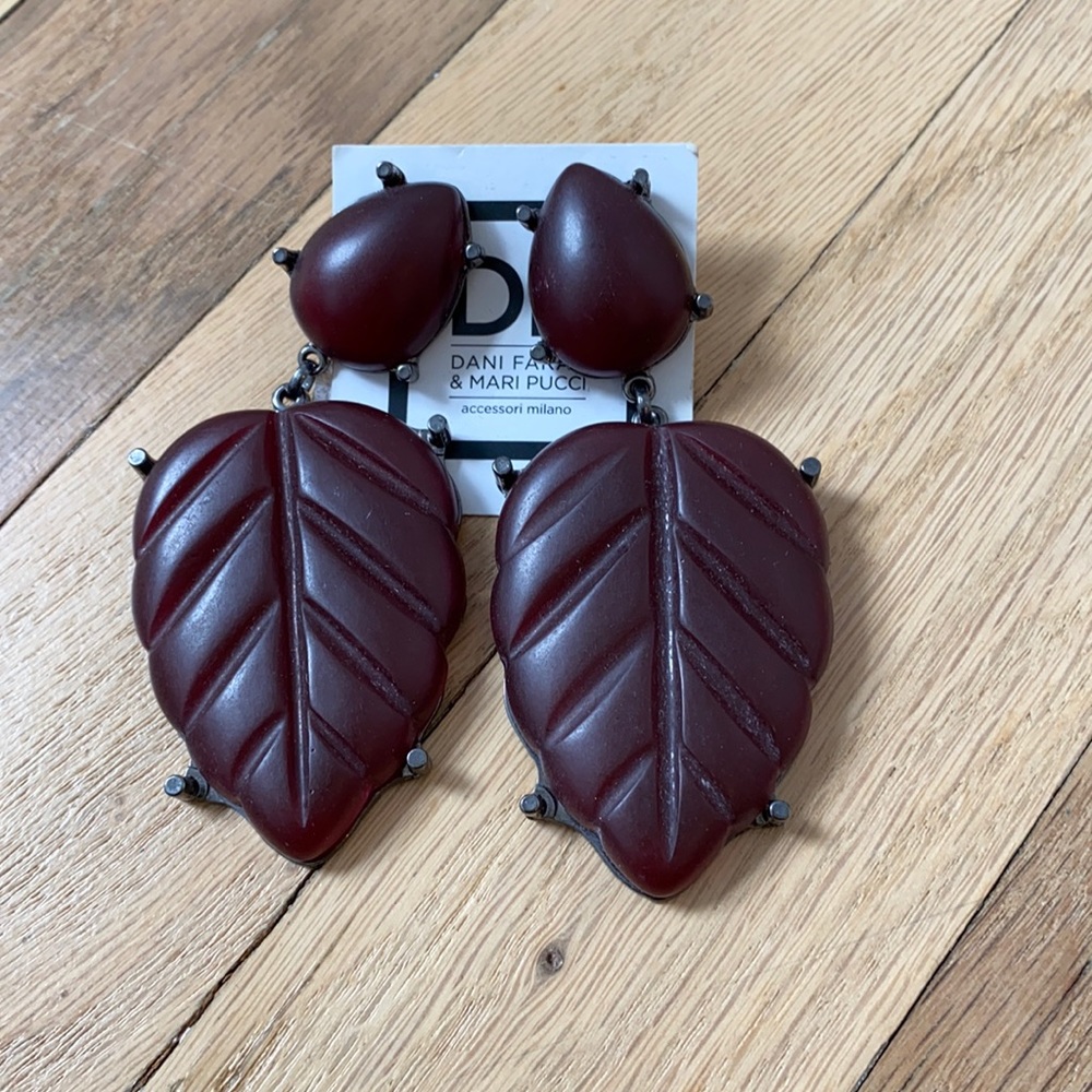 Acrylic earrings in burgundy leave shape